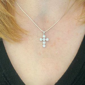 Cubic Zirconia Cross Sterling Silver Pendant